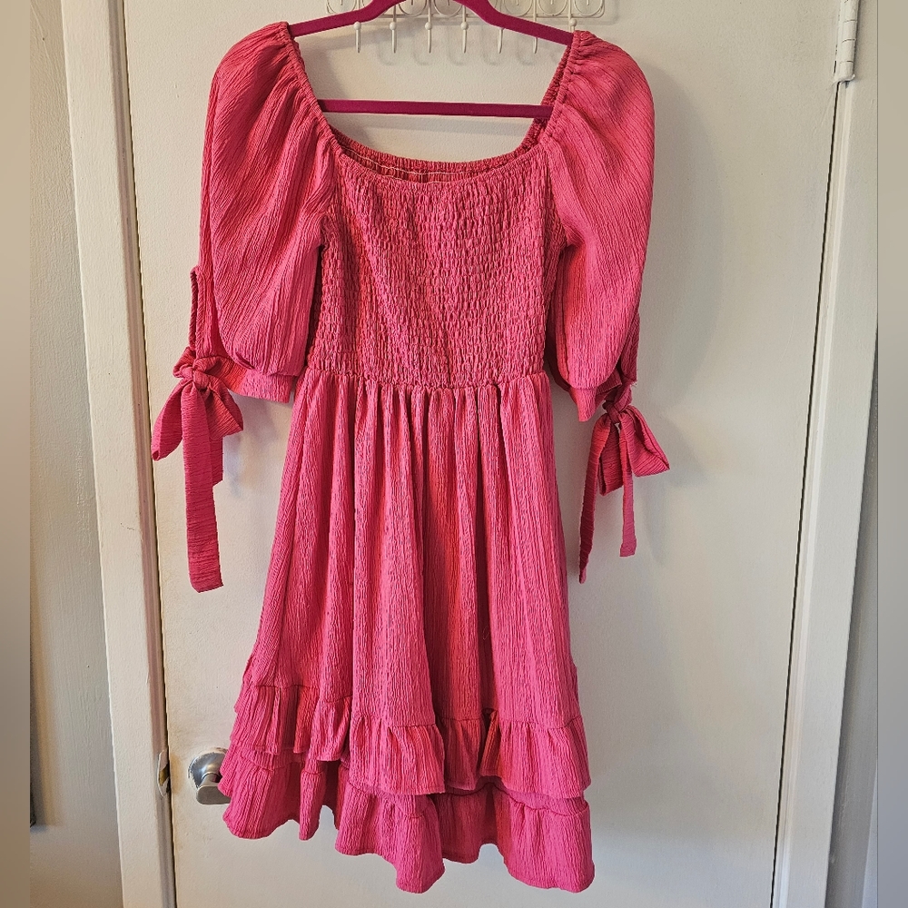 Pink off the shoulder midi dress